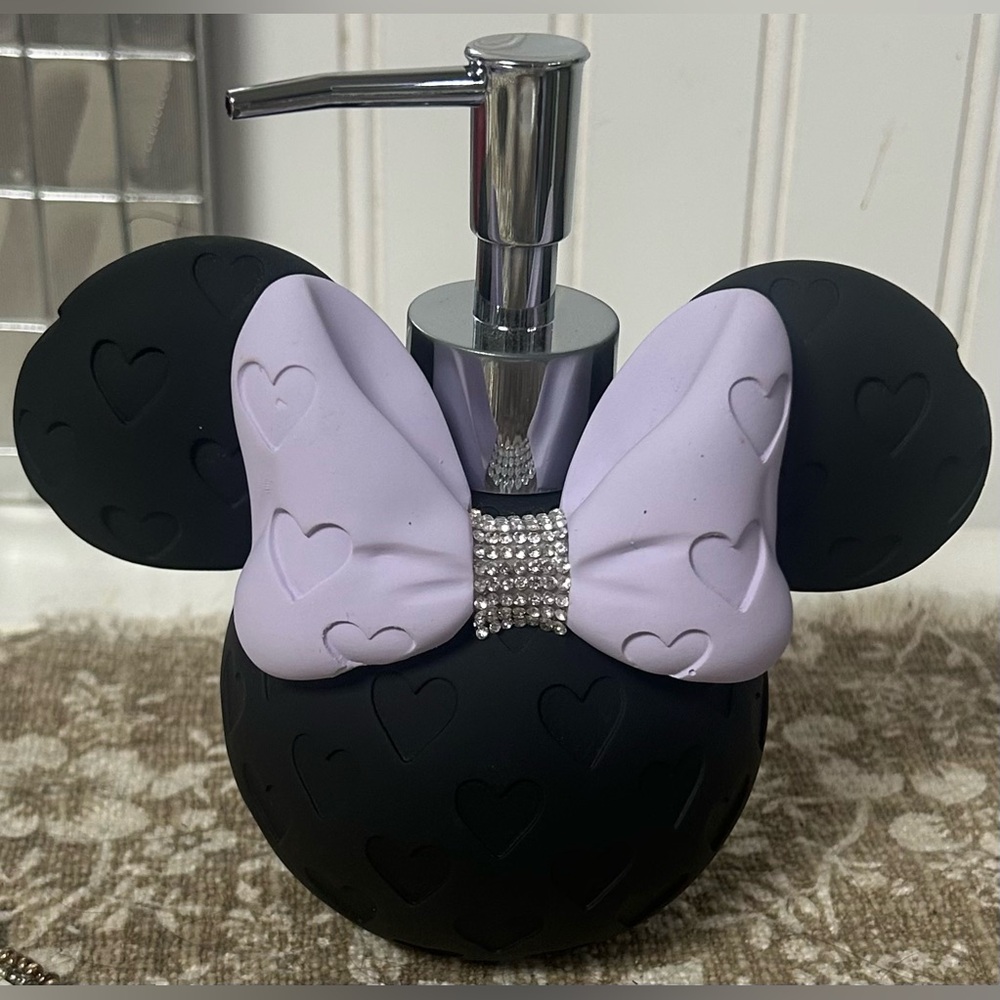 DISNEY MINNIE MOUSE Soap Lotion Dispenser Pump Black Purple Rhinestones